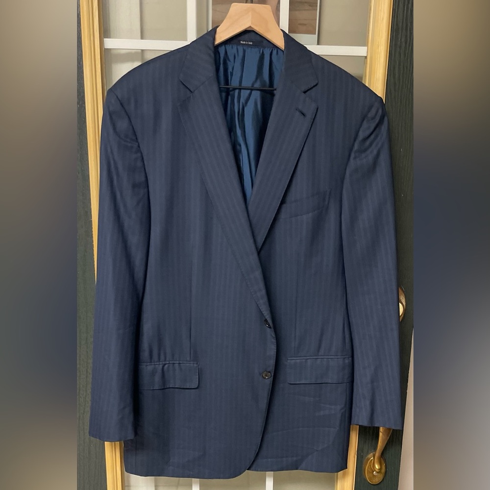 ermenegildo zegna CURRENT  Blue Striped trofeo 600 Wool/silk Suit Blazer 46R